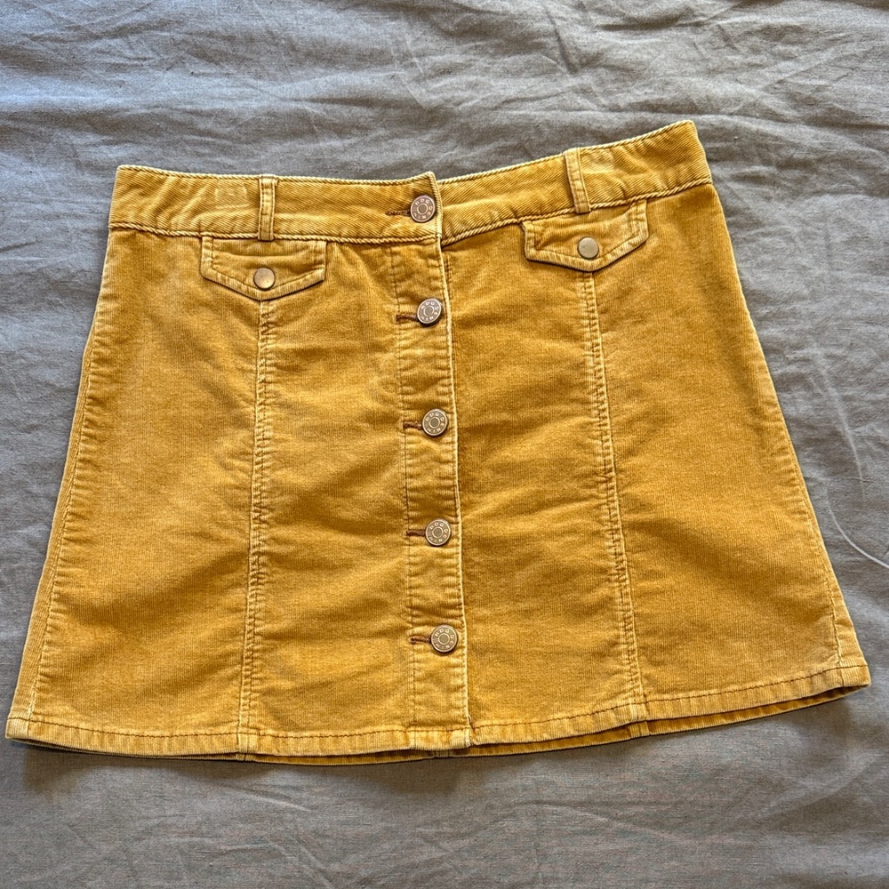 Yellow Button-Front Denim Skirt